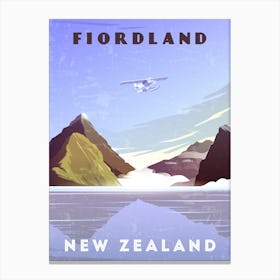 Fiordland, New Zealand — Retro travel minimalist poster Canvas Print