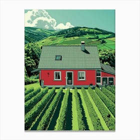 Red House In The Vineyard Canvas Print