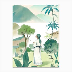 Woman In A Traditional Garden Morocco Canvas Print