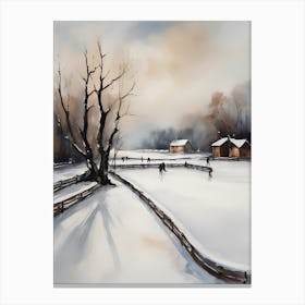 Rustic Winter Skating Rink Painting (22) Canvas Print