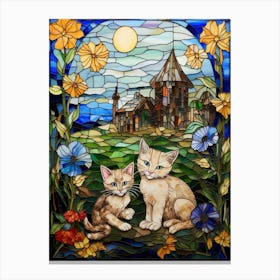 Kittens & Medieval Barn Mosaic Canvas Print