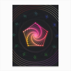 Neon Geometric Glyph in Pink and Yellow Circle Array on Black n.0301 Canvas Print