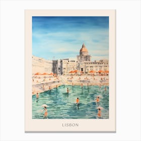 Swimming In Lisbon Portugal Watercolour Poster Canvas Print