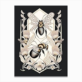 Worker Bees Black William Morris Style Canvas Print