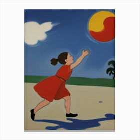 Girl Throwing A Frisbee Canvas Print