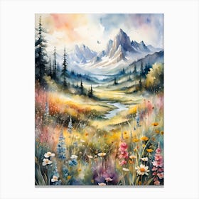 Watercolor Of A Mountain Landscape Canvas Print