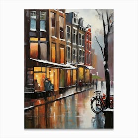 Amsterdam cafes, winter season, winter oil colors, pedestrians in the street, winter clothes, rain falling, Amsterdam print, Netherlands print, travel gift, Netherlands poster.5 13 Lienzo