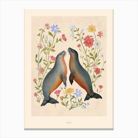 Folksy Floral Animal Drawing Seal 6 Poster Canvas Print