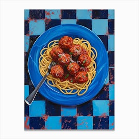 Spaghetti With Meatballs Checkered Blue 3 Canvas Print