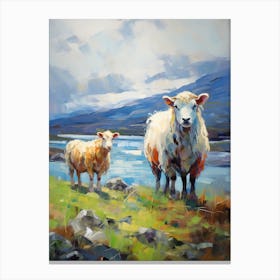 Impressionism Style Sheep By The Lake In The Highlands 2 Canvas Print