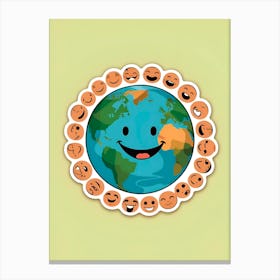 Earth Smiley Sticker Canvas Print