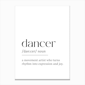 Dancer Definition Poster - Dictionary Canvas Print