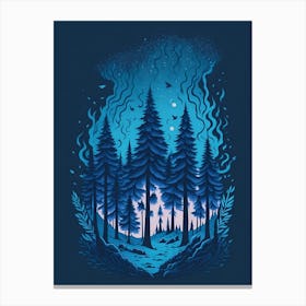 A Fantasy Forest At Night In Blue Theme 58 Canvas Print