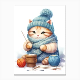Kawaii Cat Drawings Knitting 2 Canvas Print