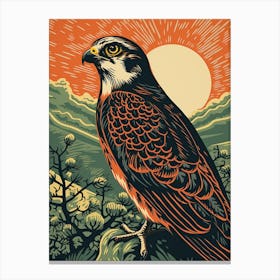 Vintage Bird Linocut Falcon 3 Canvas Print