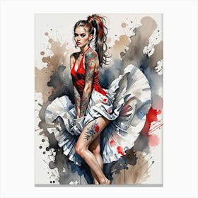 Watercolor Of A Woman With Tattoos Canvas Print