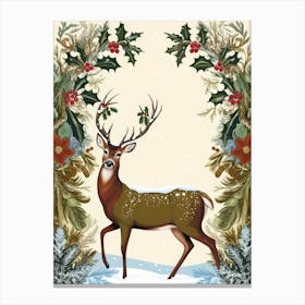 Deer With Holly Style William Morris 1 Canvas Print