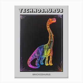 Abstract Neon Line Illustration Brachiosaurus 3 Poster Canvas Print