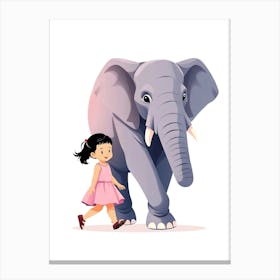 Little Girl Walking With Elephant Canvas Print