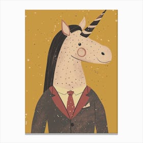 Unicorn In A Suit & Tie Mustard Muted Pastels 4 Canvas Print
