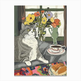 Tea Time With A Scottish Fold Cat 1 Canvas Print