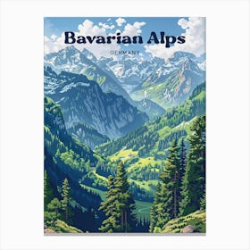 Bavarian Alps Germany Bregenz Forest Travel Illustration Canvas Print