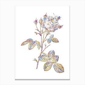 Stained Glass White Provence Rose Mosaic Botanical Illustration on White Canvas Print