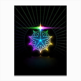 Neon Geometric Glyph in Candy Blue and Pink with Rainbow Sparkle on Black n.0285 Canvas Print