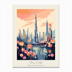 Burj Khalifa   Dubai, United Arab Emirates   Cute Botanical Illustration Travel 2 Poster Canvas Print