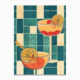 Cocktails On A Blue Tiled Background Canvas Print