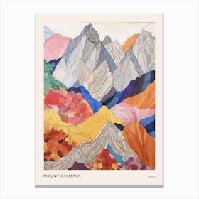 Mount Olympus Greece 4 Colourful Mountain Illustration Poster Canvas Print