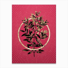 Gold Phillyrea Tree Branch Glitter Ring Botanical Art on Viva Magenta Canvas Print