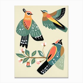 Folk Style Bird Painting Cedar Waxwing 2 Canvas Print