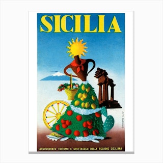 Sicily Tourism Poster Canvas Print