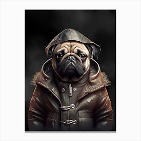 Cute Dog Bulldog Wearing Jacket Portrait Canvas Print