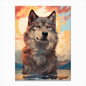 Wolf In The Water Canvas Print