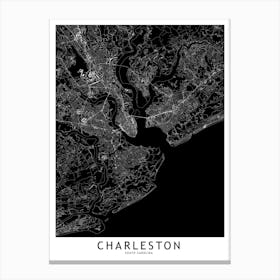 Charleston Black And White Map Canvas Print