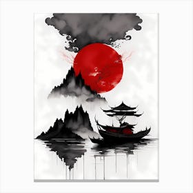 Chinese Ink Painting Landscape Sunset (24) Canvas Print