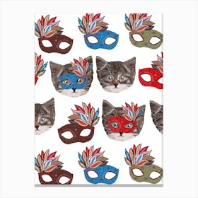 Mask Cats White Canvas Print