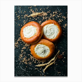 Buns, Bakery sweet buns — Food kitchen poster/blackboard, photo art Canvas Print