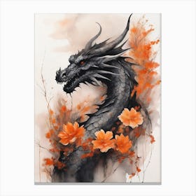 Japanese Dragon Abstract Flowers Painting (16) Canvas Print