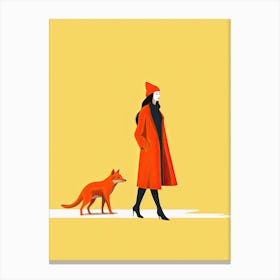 Illustration Of A Woman And A Fox Canvas Print