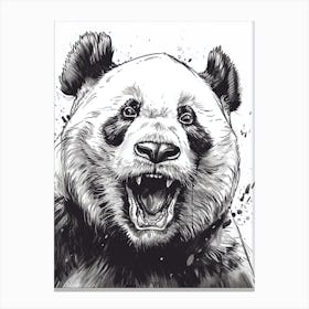 Giant Panda Growling Ink Illustration 1 Canvas Print