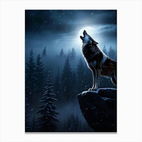 Howling Wolf Center Frame Midnight Wilderness Backdrop Full Moon Casting Silver Illumination Thro (7) Canvas Print