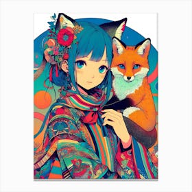 Pretty Anime Girl with Fox 5 Canvas Print