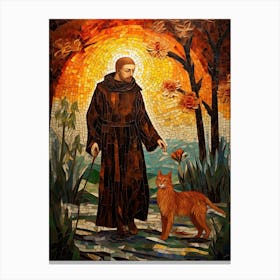 Mosaic Of A Monk & Cat At Sunset Canvas Print