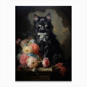 Black & Pink Cat Rococo Style 6 Canvas Print
