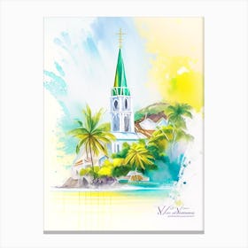 Saint Vincent And The Grenadines Watercolour Pastel Tropical Destination Canvas Print