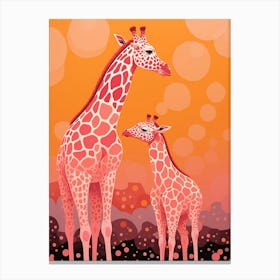 Giraffe & Calf Pink 1 Canvas Print