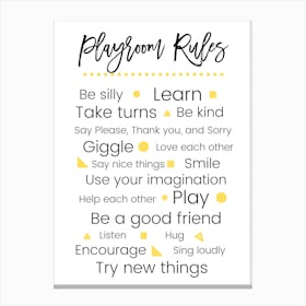 Yellow Playroom Rules Canvas Print